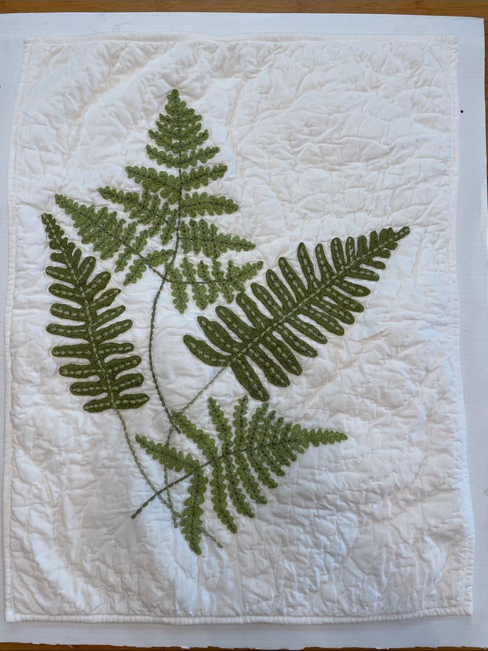 Pottery Barn Quilted Pillow Case 21” x 26” White Green Fern Embroidered Botanic